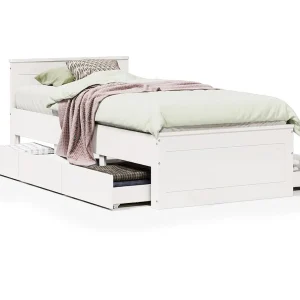 Bedframe zonder matras met hoofdbord grenenhout wit 90×200 cm Bedframe zonder matras met hoofdbord grenenhout wit 90×200 cm