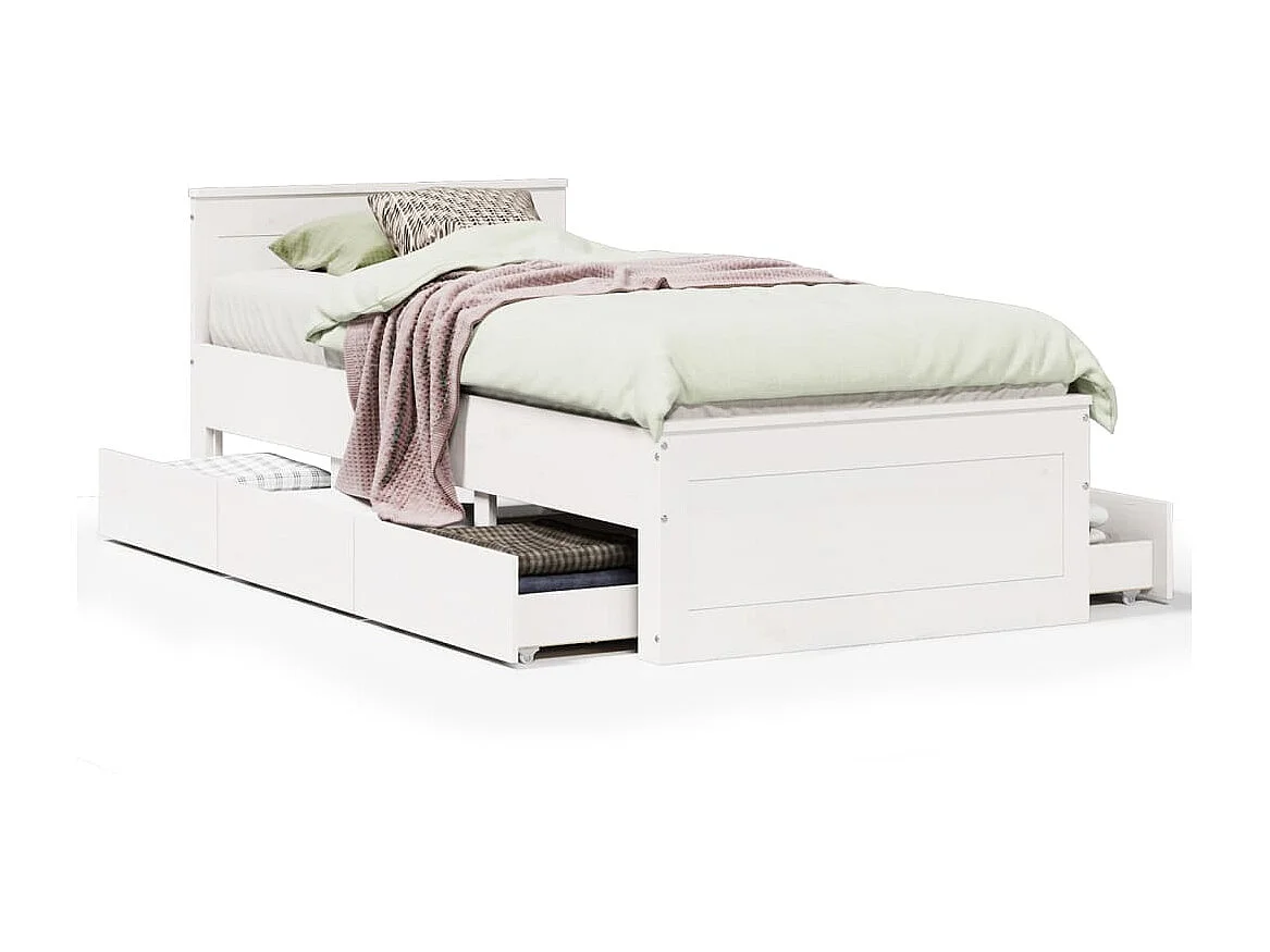 Bedframe zonder matras met hoofdbord grenenhout wit 90x200 cm