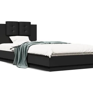 Bedframe met hoofdbord bewerkt hout zwart 100×200 cm Bedframe met hoofdbord bewerkt hout zwart 100×200 cm
