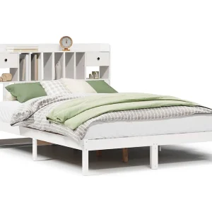 Bed met boekenkast zonder matras grenenhout wit 160×200 cm