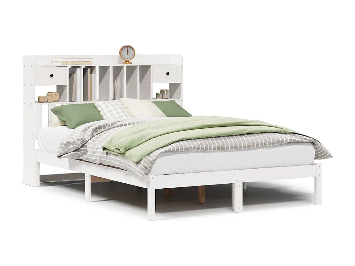 Bed met boekenkast zonder matras grenenhout wit 160x200 cm