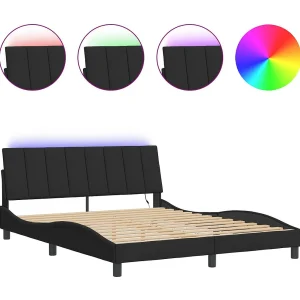 Bedframe met LED zonder matras "Hanko" fluweel zwart 160×200 cm Bedframe met LED zonder matras "Hanko" fluweel zwart 160×200 cm