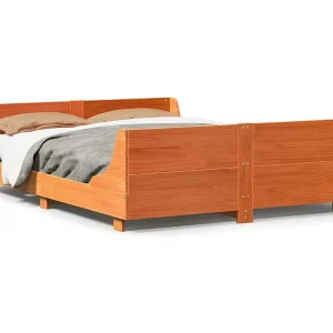Bed met matras massief grenenhout wasbruin 140×190 cm Bed met matras massief grenenhout wasbruin 140×190 cm