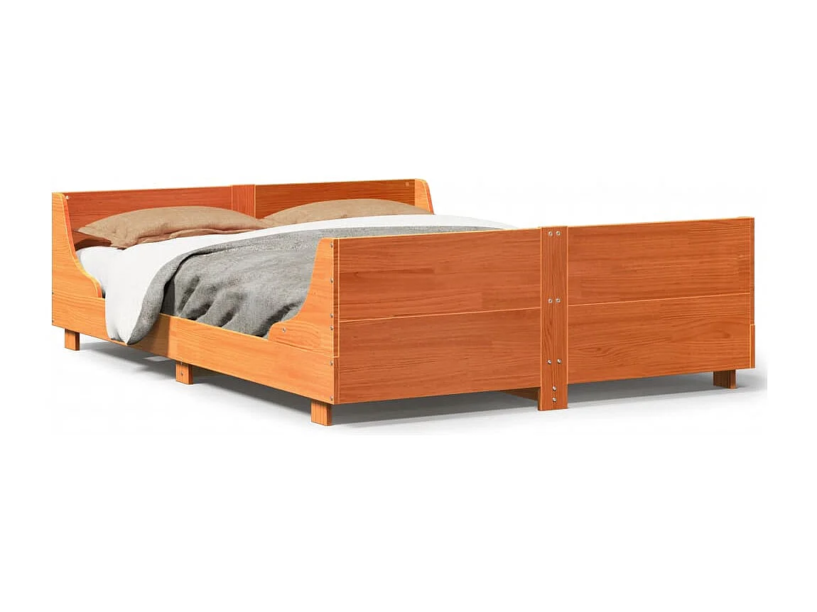 Bed met matras massief grenenhout wasbruin 140x190 cm