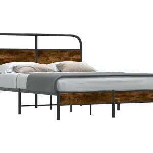 Bedframe zonder matras bewerkt hout gerookt eiken 135×190 cm Bedframe zonder matras bewerkt hout gerookt eiken 135×190 cm
