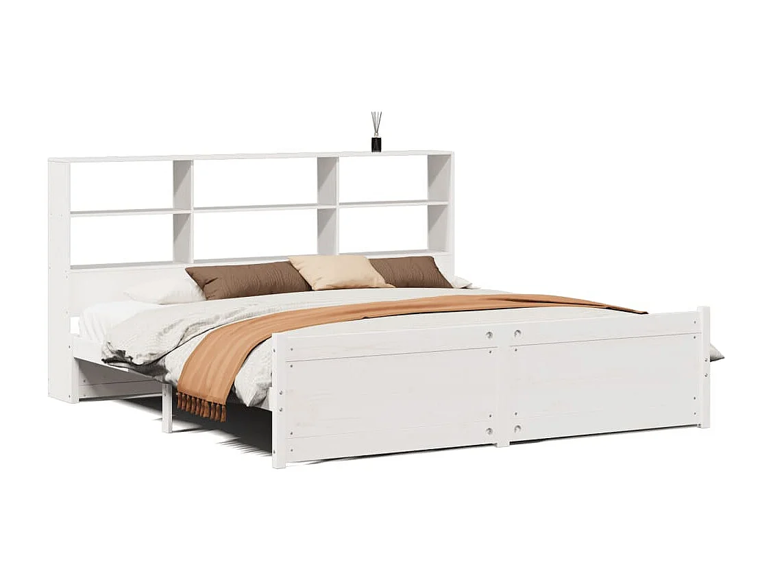 Bed met boekenkast zonder matras grenenhout wit 180x200 cm