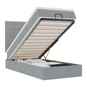 Bed met matras 90×200 cm stof lichtgrijs Bed met matras 90×200 cm stof lichtgrijs