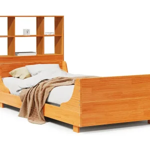 Bed met boekenkast zonder matras hout wasbruin 100×200 cm Bed met boekenkast zonder matras hout wasbruin 100×200 cm