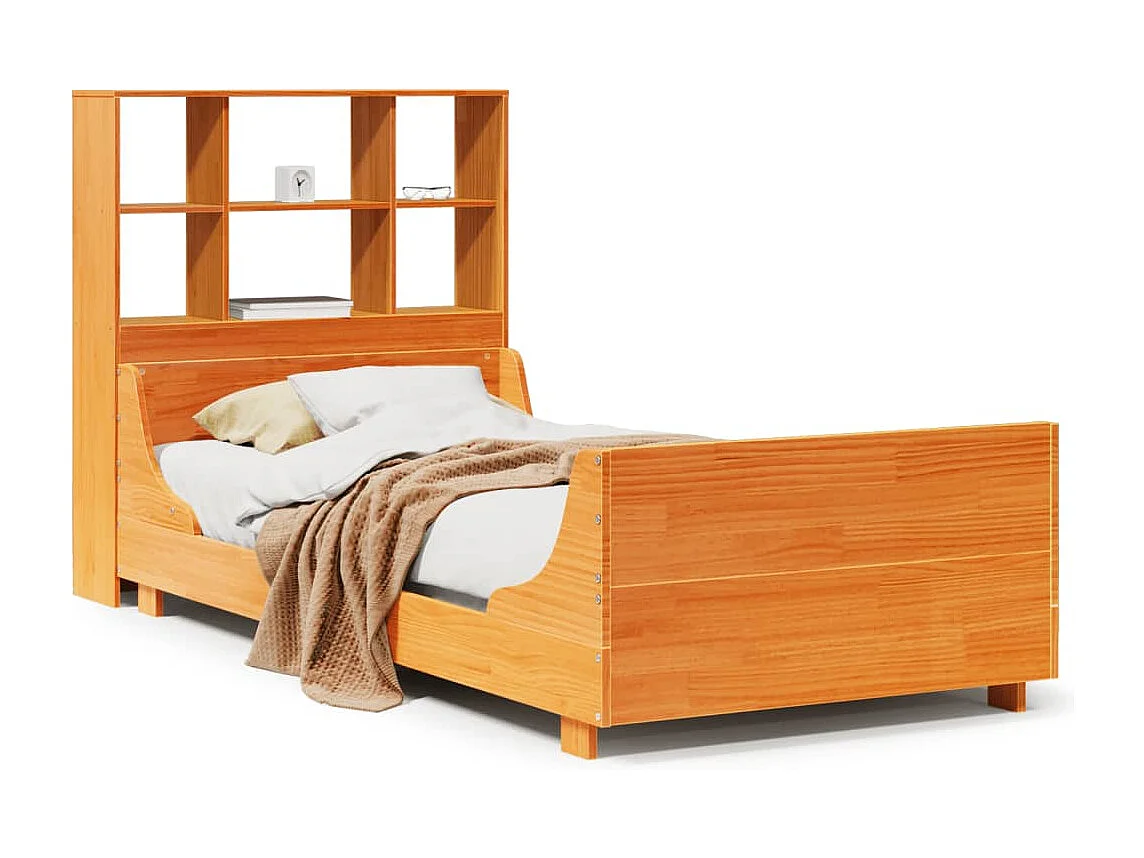 Bed met boekenkast zonder matras hout wasbruin 100x200 cm