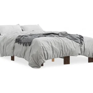 Bedframe bewerkt hout metaal bruin eikenkleur 140×190 cm Bedframe bewerkt hout metaal bruin eikenkleur 140×190 cm