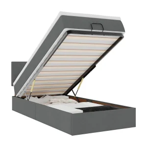 Bed poef met matras en LED's stof 80×200 cm donkergrijs Bed poef met matras en LED's stof 80×200 cm donkergrijs