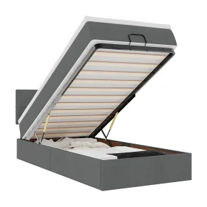 Bed poef met matras en LED's stof 80×200 cm donkergrijs Bed poef met matras en LED's stof 80×200 cm donkergrijs