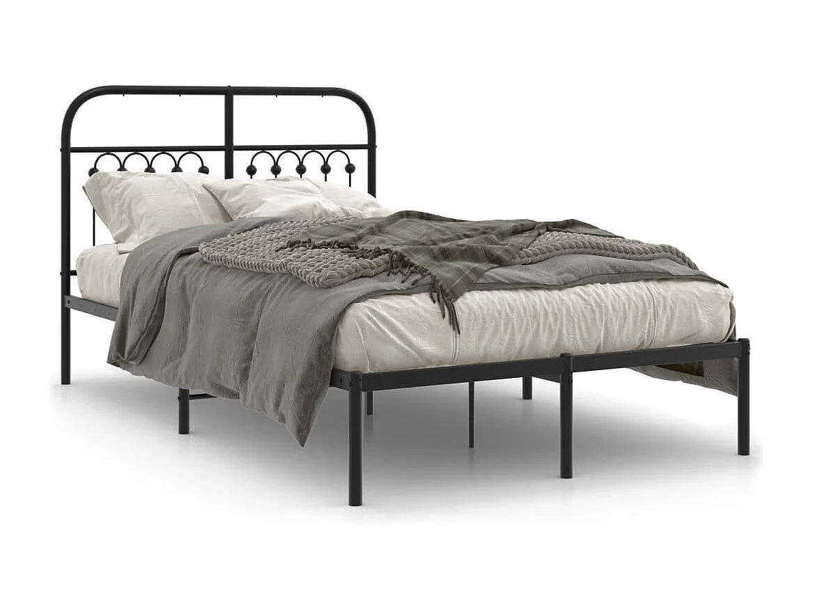 Bedframe met hoofdbord metaal zwart 120x200 cm