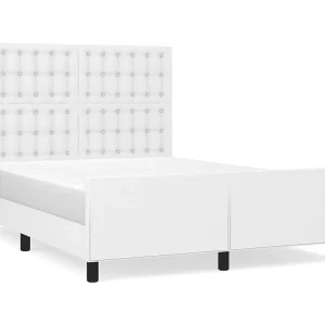 Bedframe met hoofdbord kunstleer wit 140×190 cm Bedframe met hoofdbord kunstleer wit 140×190 cm