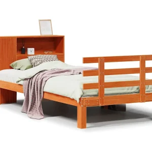 Bed met boekenkast zonder matras grenenhout wasbruin 100×200 cm