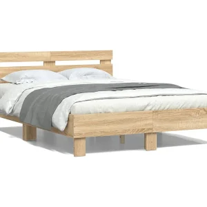 Bedframe met hoofdeinde bewerkt hout sonoma eiken 120×200 cm Bedframe met hoofdeinde bewerkt hout sonoma eiken 120×200 cm