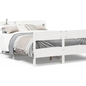 Bedframe zonder matras massief grenenhout wit 150×200 cm