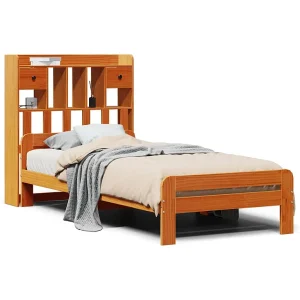 Bed met boekenkast zonder matras grenenhout wasbruin 75×190 cm Bed met boekenkast zonder matras grenenhout wasbruin 75×190 cm