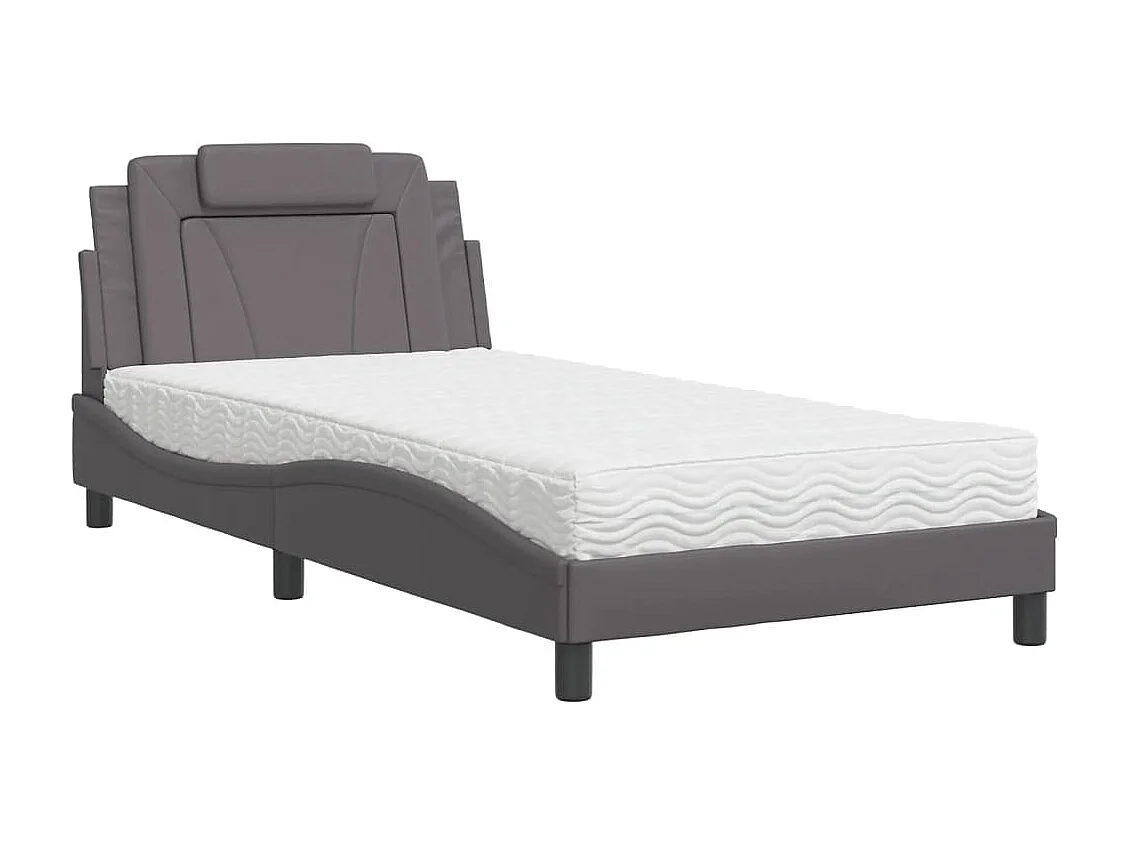 Bed "Viana" met matras kunstleer grijs 100x200 cm