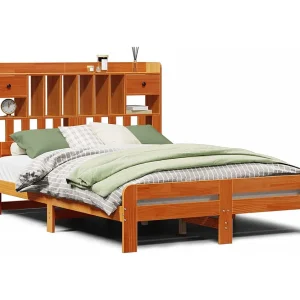 Bed met boekenkast zonder matras grenenhout wasbruin 160×200 cm Bed met boekenkast zonder matras grenenhout wasbruin 160×200 cm