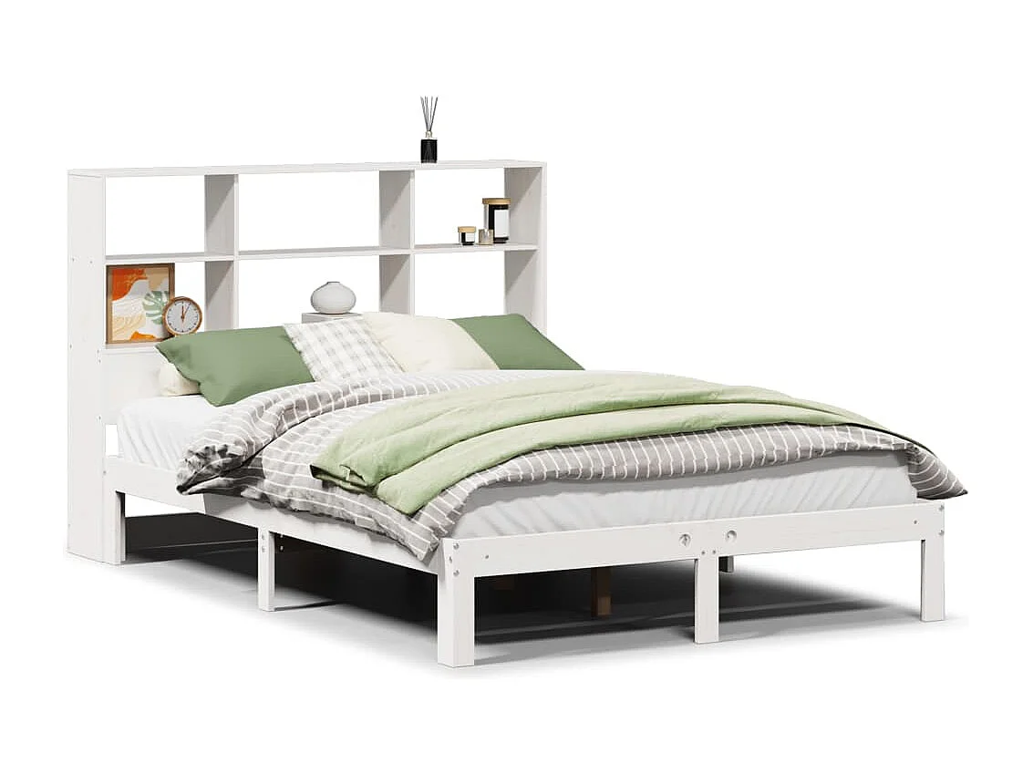 Bed met boekenkast zonder matras grenenhout wit 140x190 cm