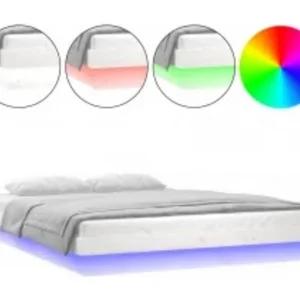 Bedframe LED massief hout wit 160×200 cm Bedframe LED massief hout wit 160×200 cm