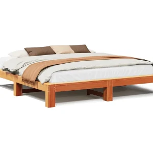 Bedframe zonder matras massief grenenhout wasbruin 200×200 cm