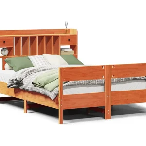 Bed met boekenkast zonder matras grenenhout wasbruin 140×200 cm