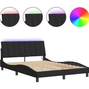 Bedframe met LED zonder matras "Hanko" fluweel zwart 140×190 cm Bedframe met LED zonder matras "Hanko" fluweel zwart 140×190 cm