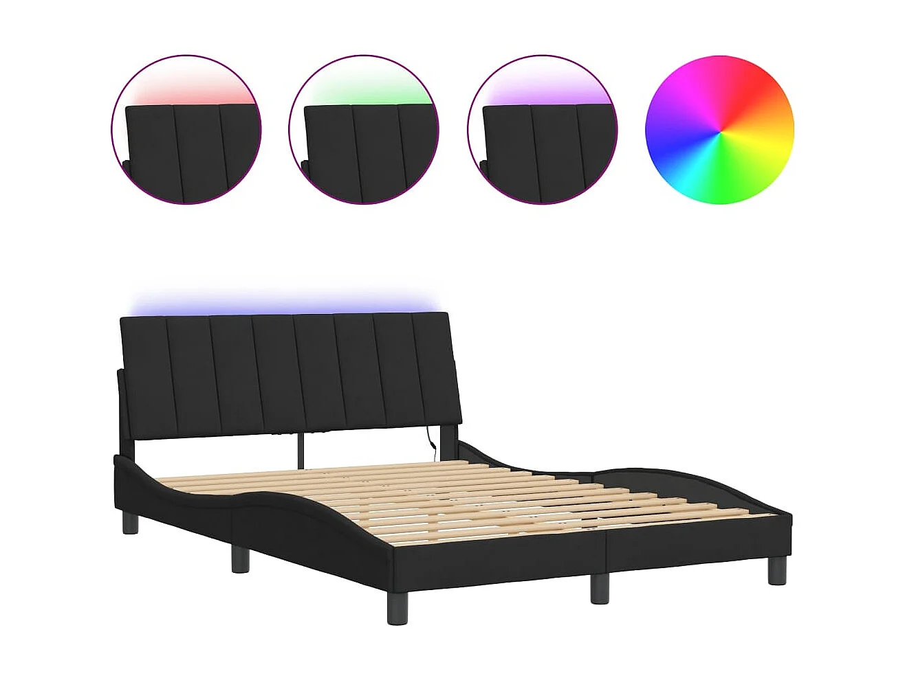 Bedframe met LED zonder matras "Hanko" fluweel zwart 140x190 cm