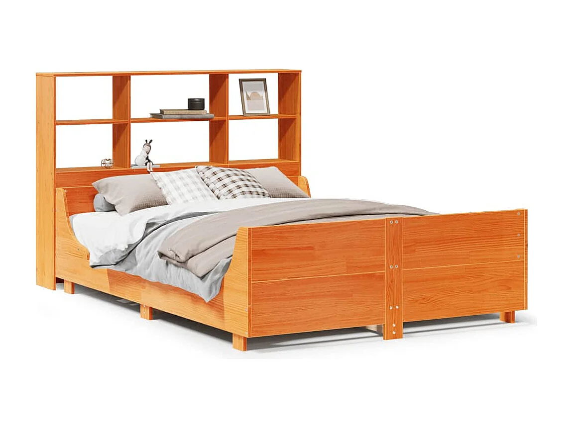 Bed met boekenkast zonder matras hout wasbruin 135x190 cm