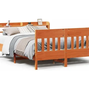 Bedframe zonder matras massief grenenhout wasbruin 140×200 cm Bedframe zonder matras massief grenenhout wasbruin 140×200 cm