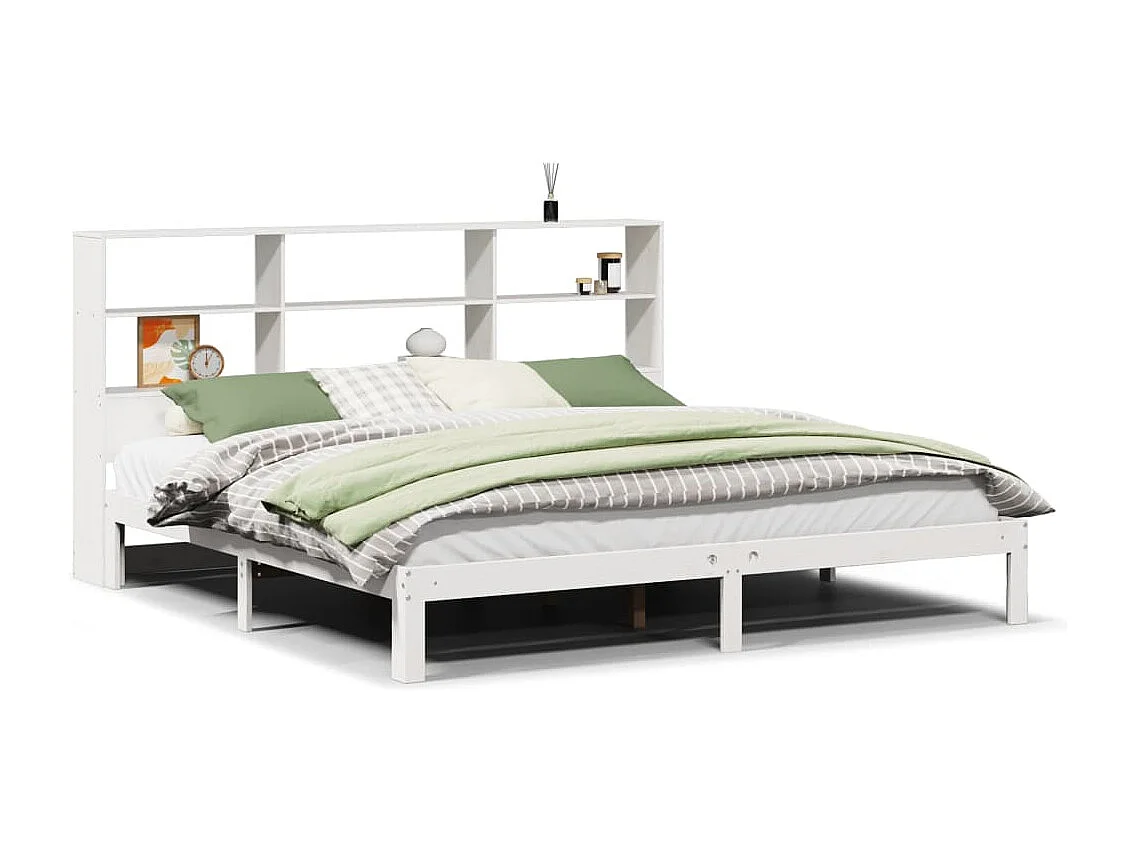 Bed met boekenkast zonder matras grenenhout wit 180x200 cm