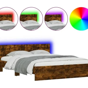 Bedframe met hoofdeinde en LED gerookt eikenkleurig 160×200 cm