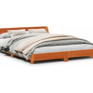 Bedframe zonder matras massief grenenhout wasbruin 120×190 cm