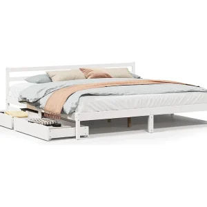 Bedframe zonder matras massief grenenhout wit 200×200 cm Bedframe zonder matras massief grenenhout wit 200×200 cm