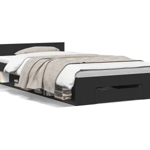 Bedframe met lade bewerkt hout zwart 100×200 cm Bedframe met lade bewerkt hout zwart 100×200 cm