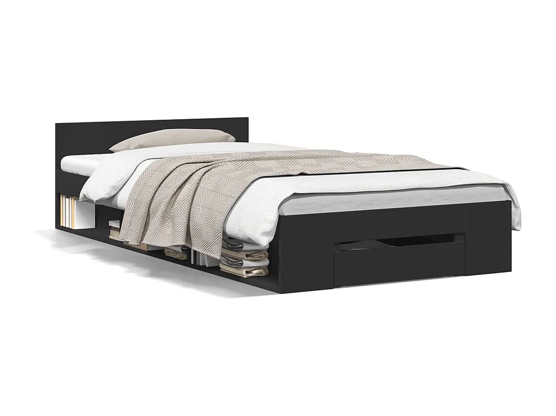 Bedframe met lade bewerkt hout zwart 100x200 cm