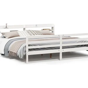 Bedframe met hoofdeinde zonder matras 200×200 cm wit