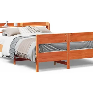 Bedframe zonder matras massief grenenhout wasbruin 135×190 cm Bedframe zonder matras massief grenenhout wasbruin 135×190 cm