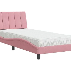 Bed met matras "Hanko" fluweel roze 90×200 cm