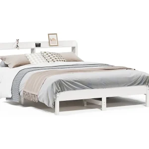 Bedframe zonder matras massief grenenhout wit 160×200 cm