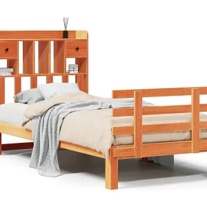 Bed met boekenkast zonder matras grenenhout wasbruin 100×200 cm Bed met boekenkast zonder matras grenenhout wasbruin 100×200 cm