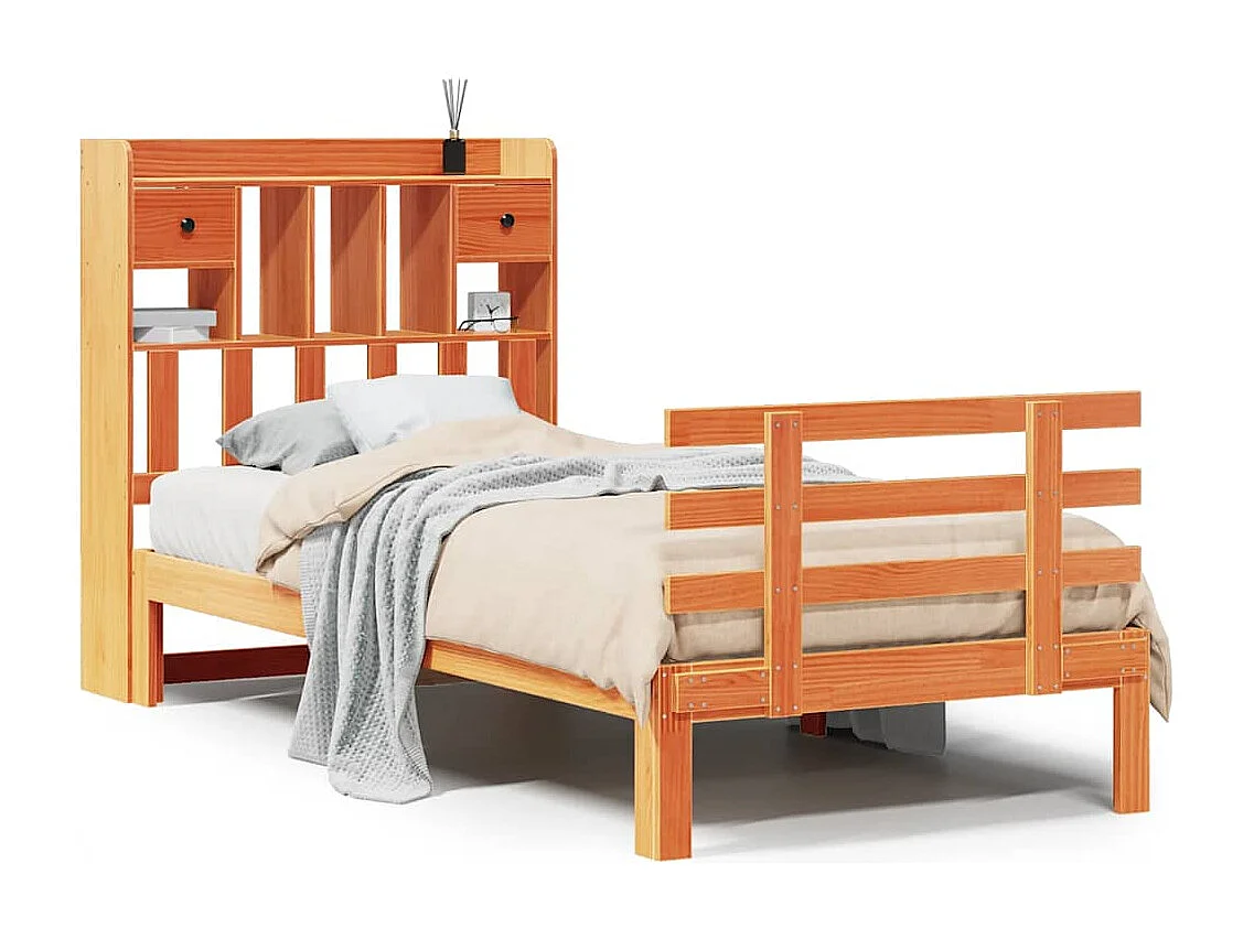 Bed met boekenkast zonder matras grenenhout wasbruin 100x200 cm