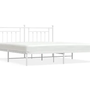 Bedframe met hoofdbord metaal wit 193×203 cm Bedframe met hoofdbord metaal wit 193×203 cm