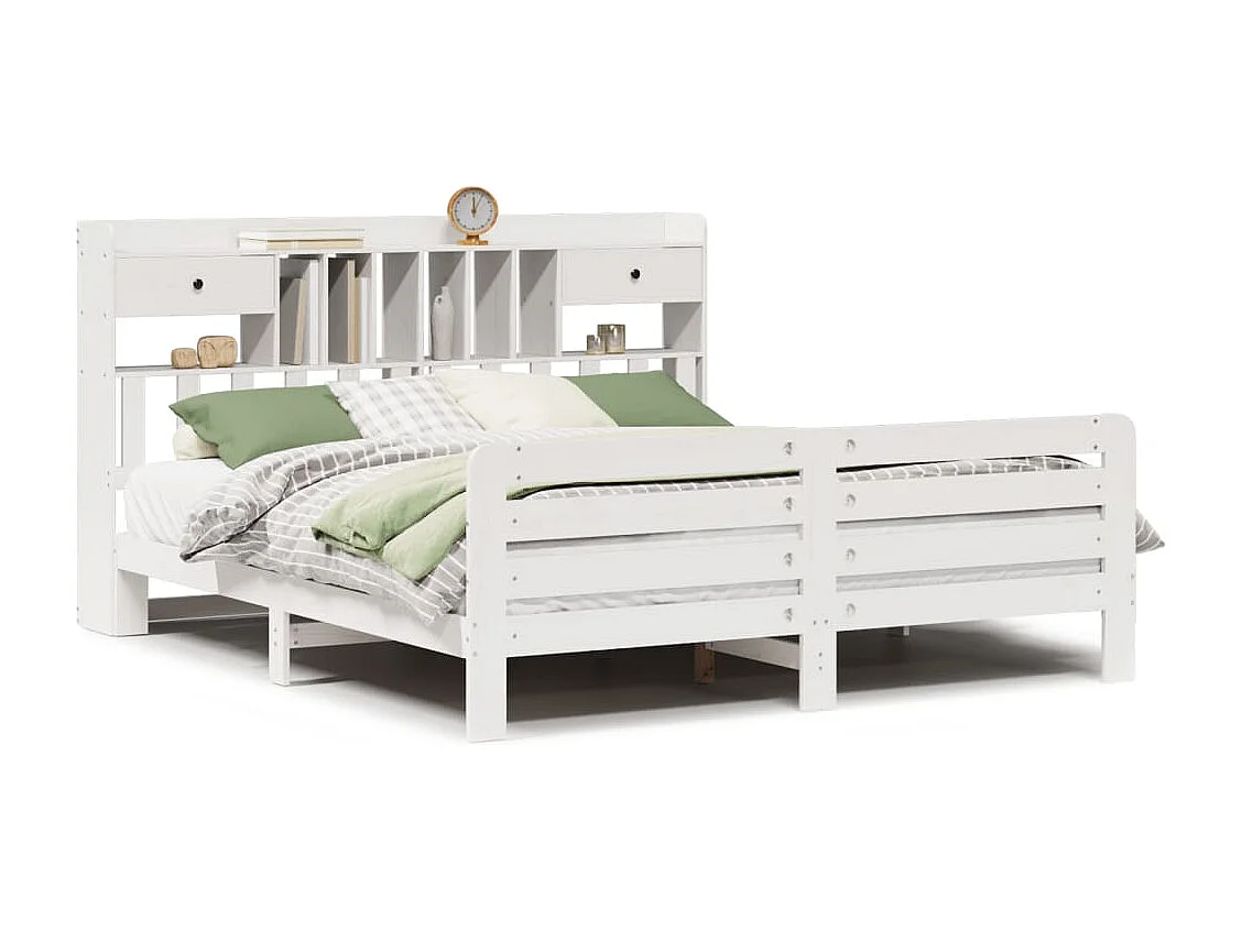 Bed met boekenkast zonder matras grenenhout wit 180x200 cm