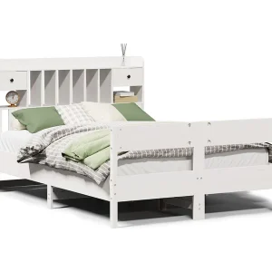 Bed met boekenkast zonder matras grenenhout wit 160×200 cm