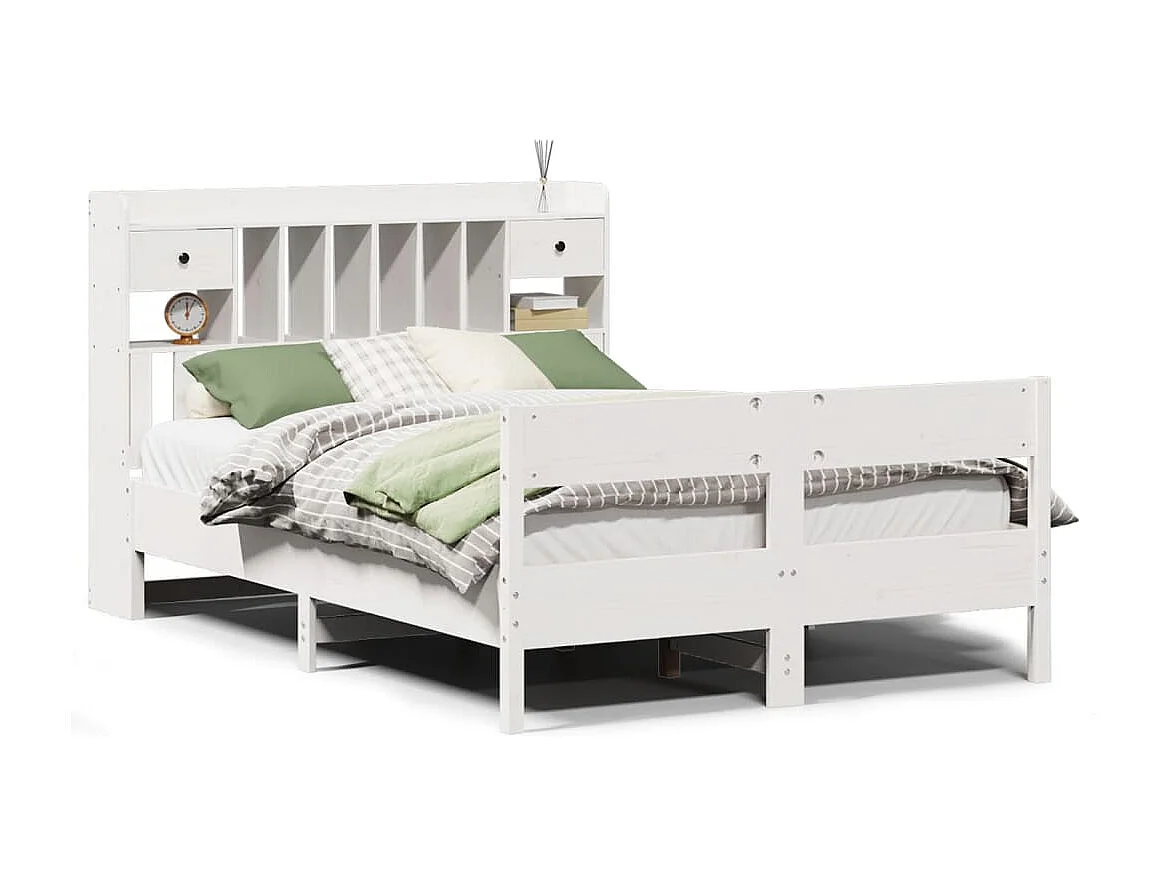 Bed met boekenkast zonder matras grenenhout wit 160x200 cm