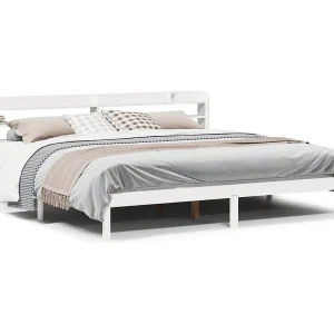 Bedframe zonder matras massief grenenhout wit 200×200 cm Bedframe zonder matras massief grenenhout wit 200×200 cm