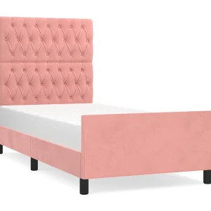 Bedframe met hoofdeinde fluweel roze 90×200 cm